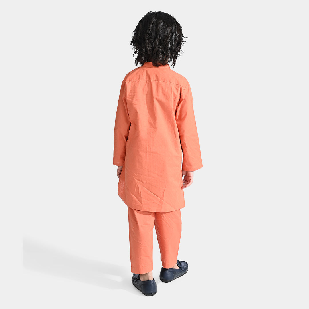 Boys Cotton Shalwar Suit (Pointed Placket)-L/BROWN