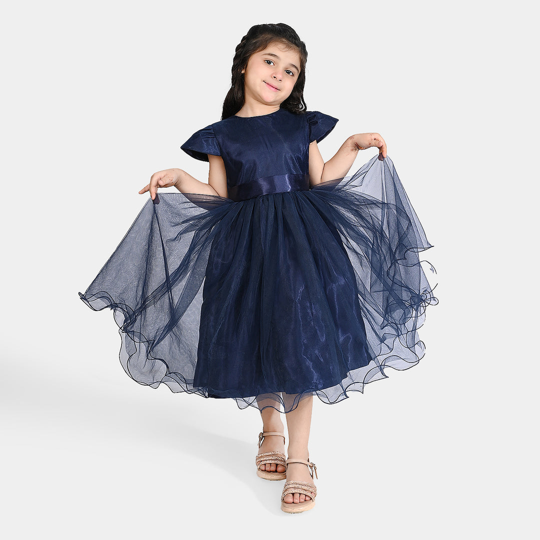 Girls Net Fancy Frock All Day-Navy Blue