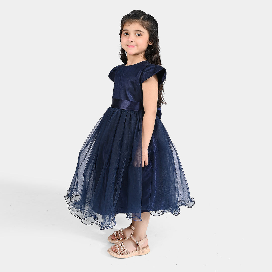 Girls Net Fancy Frock All Day-Navy Blue