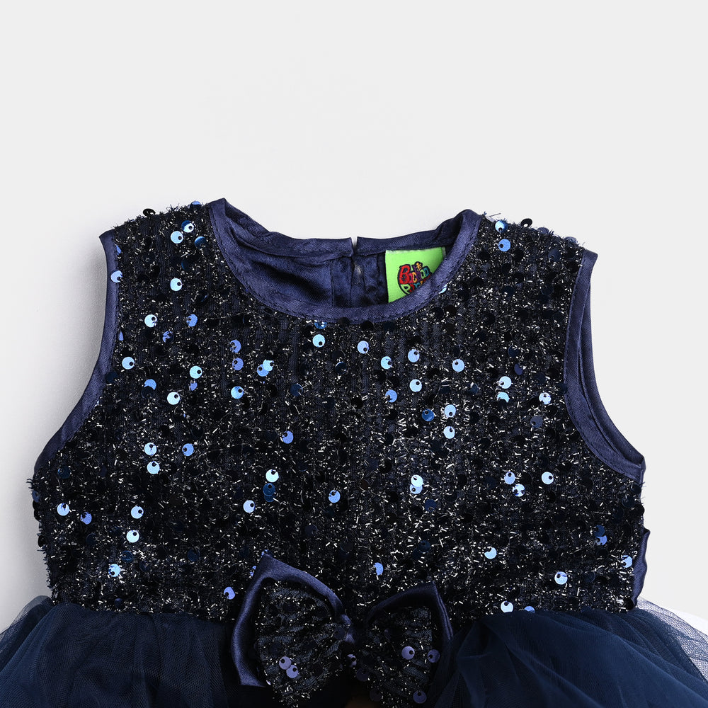 Infant Girl Sequence Fancy Frock Glow-B-Navy Blue