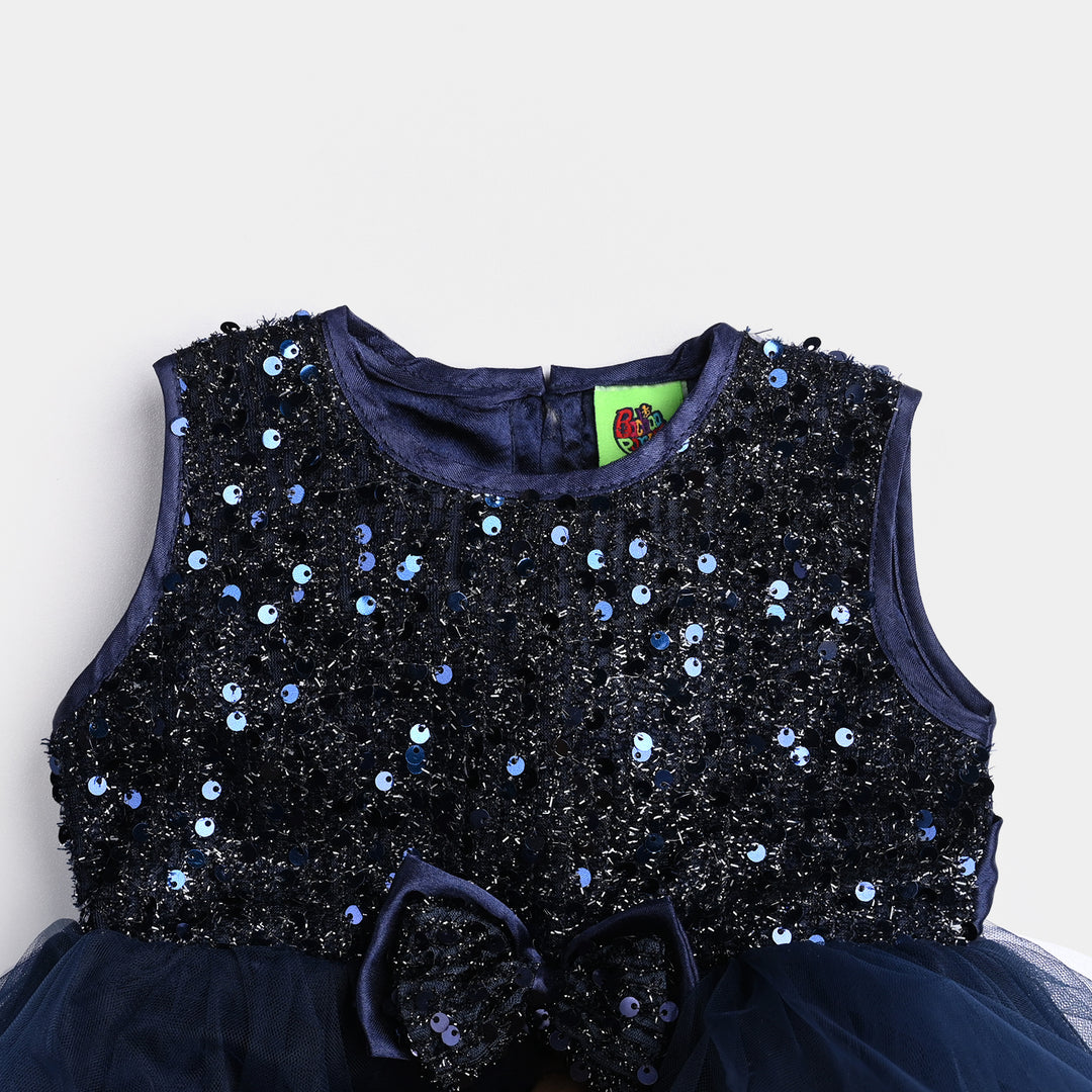 Infant Girl Sequence Fancy Frock Glow-B-Navy Blue