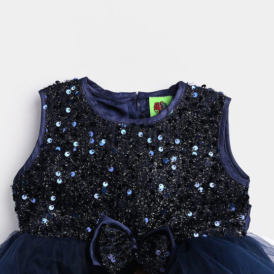 Infant Girl Sequence Fancy Frock Glow-B-Navy Blue