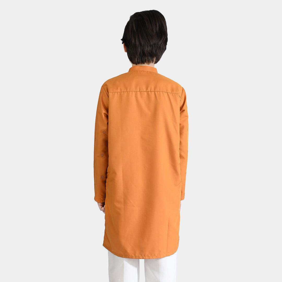 Boys Poly Viscose Embroidered Kurta-Citrus