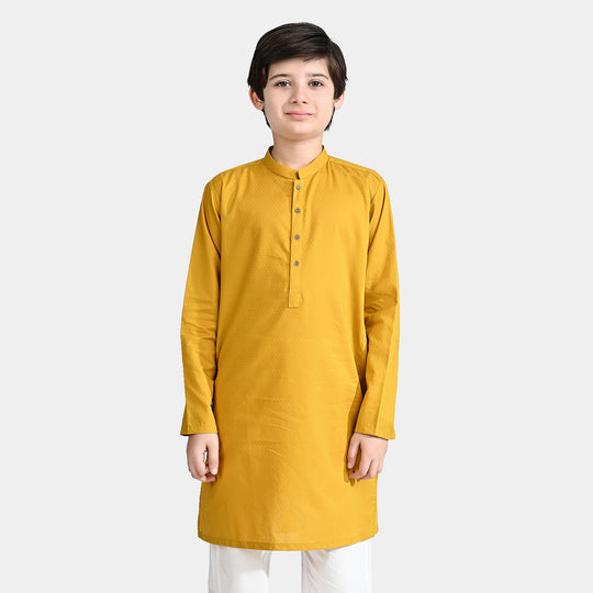 Boys Cotton Basic Kurta (Blended Square)-Mustard