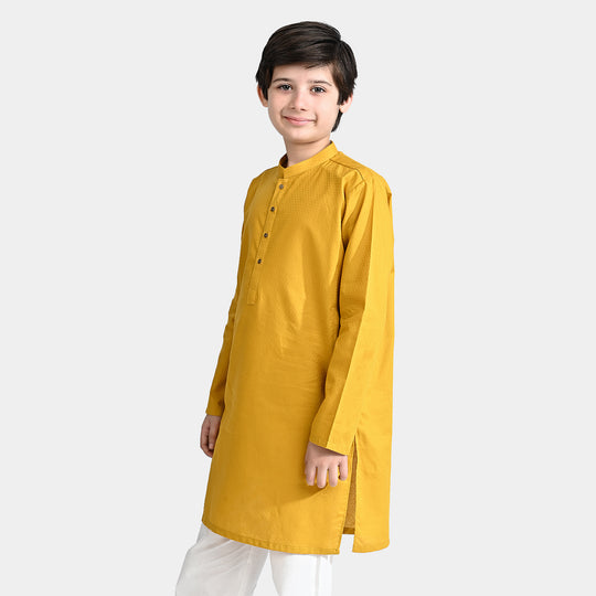 Boys Cotton Basic Kurta (Blended Square)-Mustard