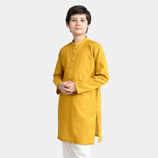 Boys Cotton Basic Kurta (Blended Square)-Mustard