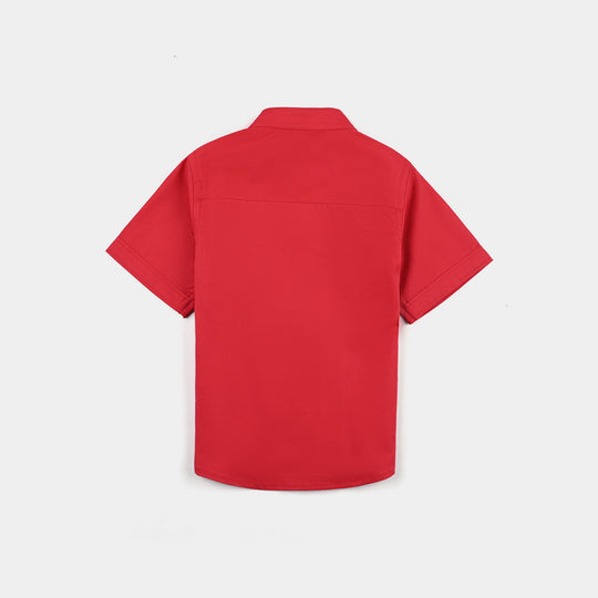 Infant Boys Cotton Poplin Basic Casual Shirt (See you Later)-Red