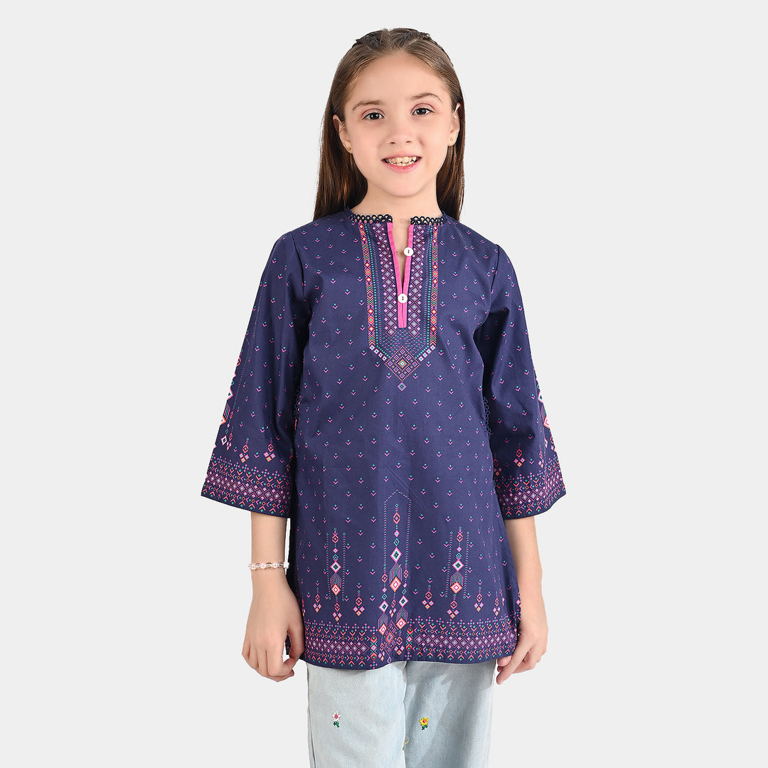 Girls Cotton Poplin Printed Kurti Side Pocket Style-Multi