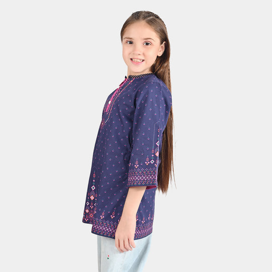 Girls Cotton Poplin Printed Kurti Side Pocket Style-Multi