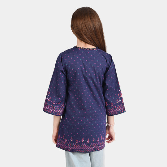 Girls Cotton Poplin Printed Kurti Side Pocket Style-Multi