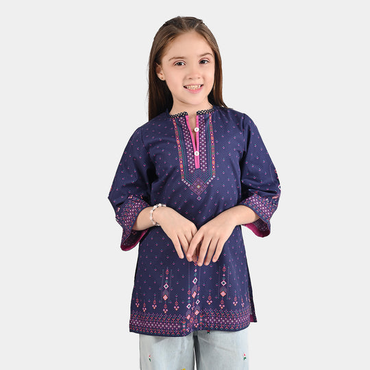 Girls Cotton Poplin Printed Kurti Side Pocket Style-Multi