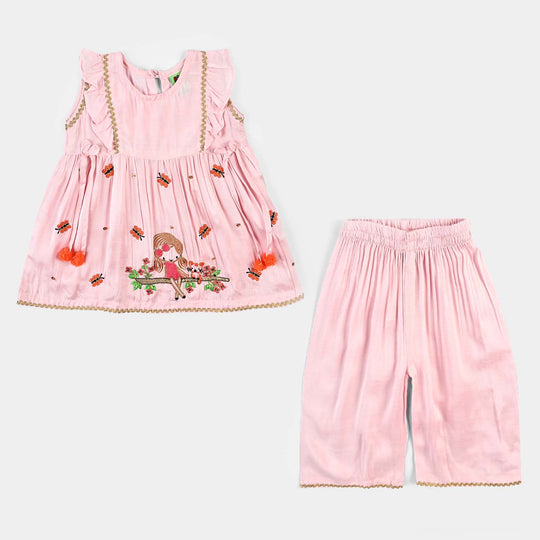 Infant Girls Raw Silk Fancy 2Pcs Playing Doll-T.Pink