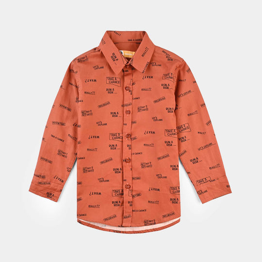 Boys Cotton Poplin Casual Shirt H/S (Take A Chance)-ORANGE