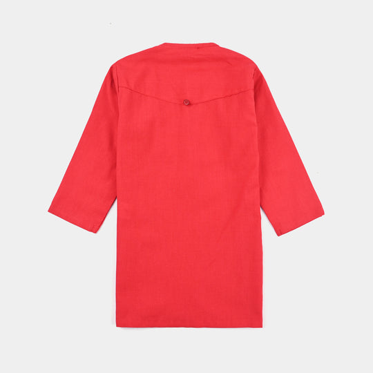 Infant Boys Cotton Basic Kurta (Cut Style)-Red