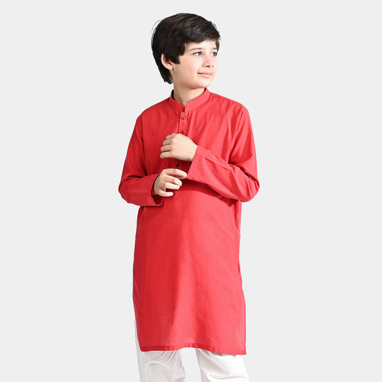 Boys Cotton Basic Kurta (Cut Style)-Red