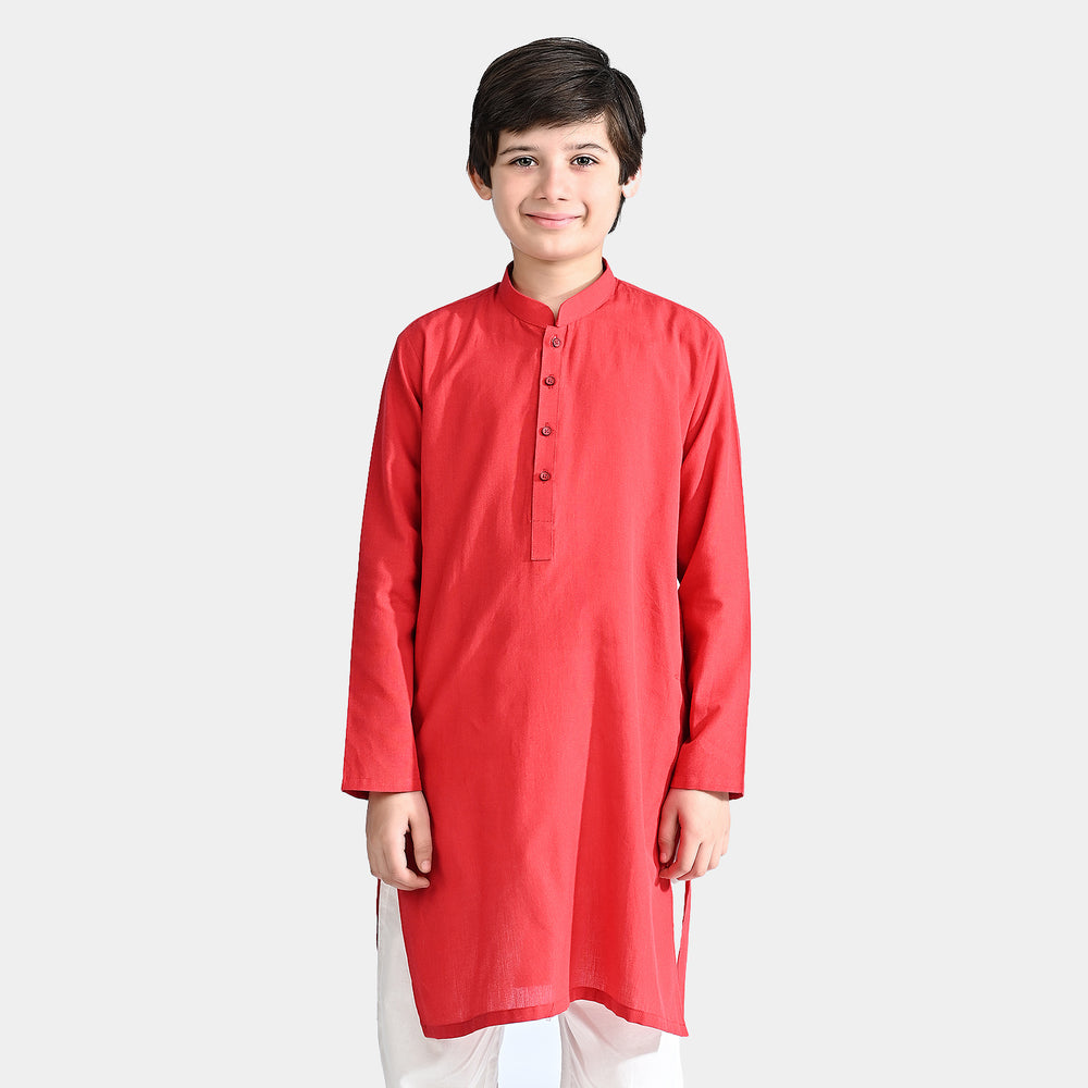 Boys Cotton Basic Kurta (Cut Style)-Red