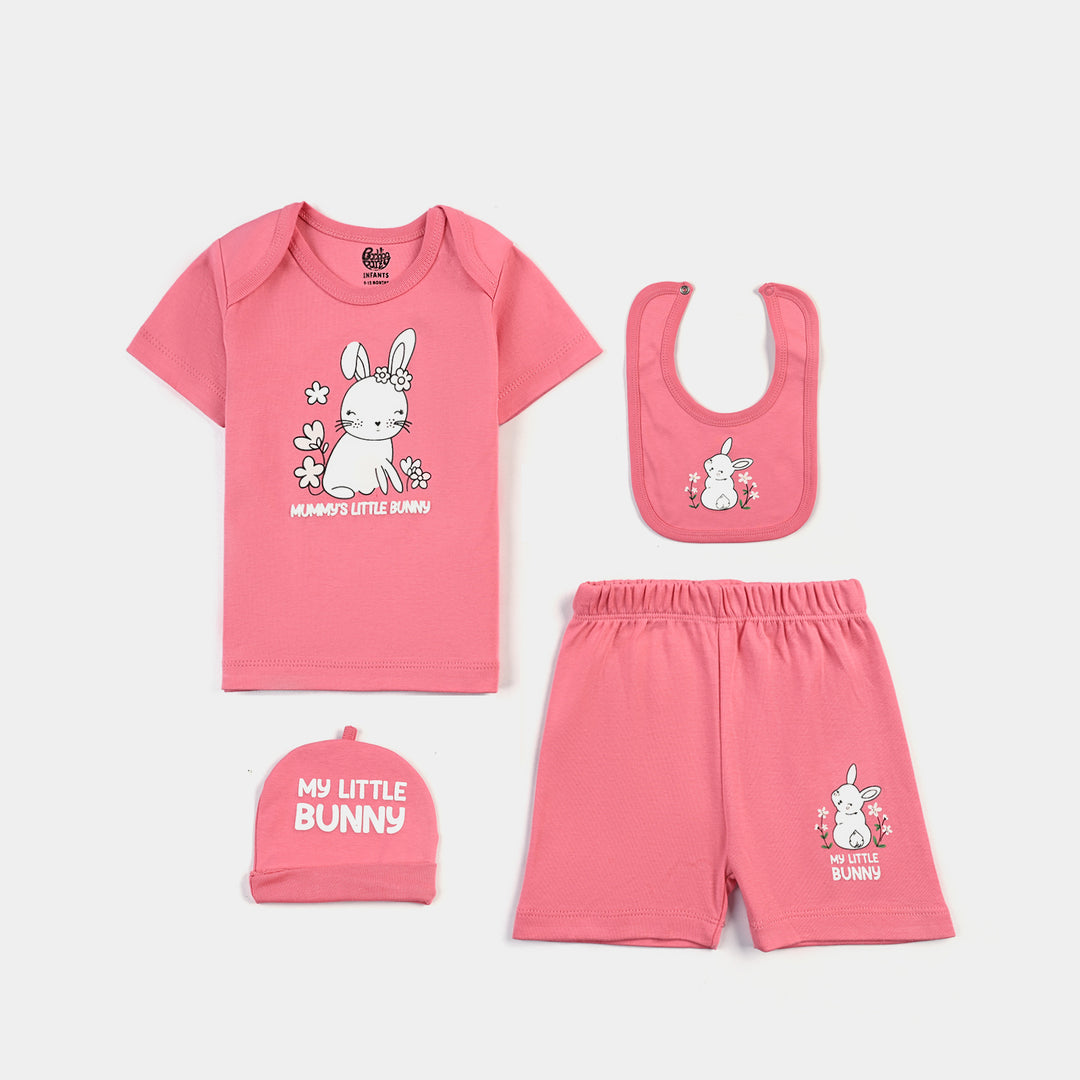 Infant Girls Cotton Interlock 4 Piece Set-S.PINK