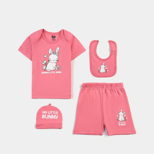 Infant Girls Cotton Interlock 4 Piece Set-S.PINK