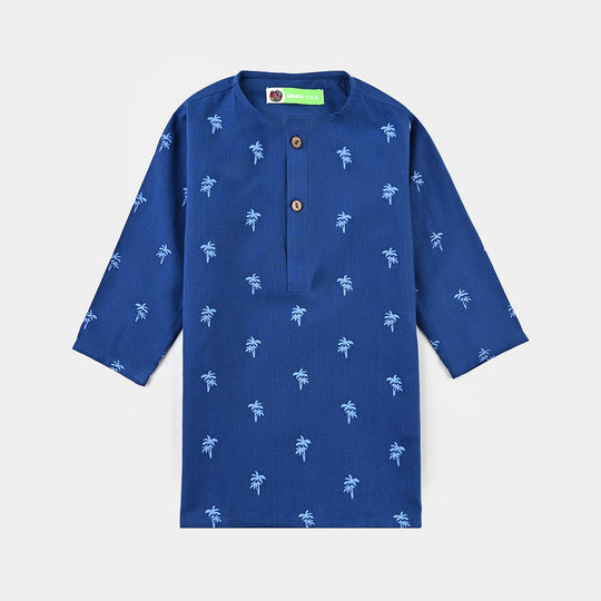 Infant Boys Cotton Printed Kurta (Palm Tree)-Blue