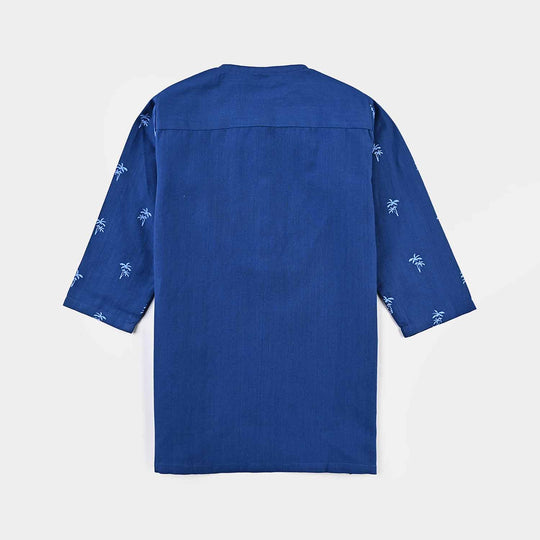 Infant Boys Cotton Printed Kurta (Palm Tree)-Blue