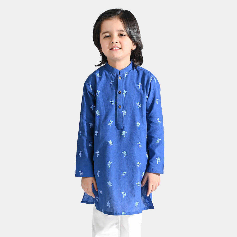 Boys Cotton Printed Kurta (Palm Tree)-Blue