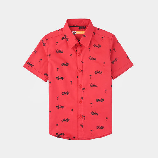 Boys Cotton Poplin Casual Shirt H/S (Jeep)-Red