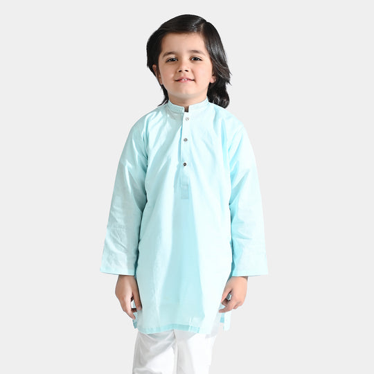 Boys Jacquard Embroidered Kurta (Twill Tape)-Light Blue