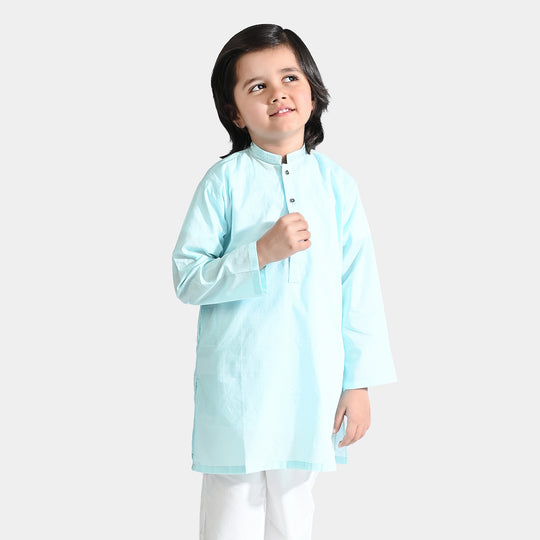 Boys Jacquard Embroidered Kurta (Twill Tape)-Light Blue