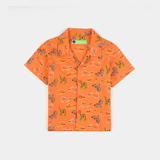 Infant Boys Cotton Poplin Basic Casual Shirt (Roar)-ORANGE