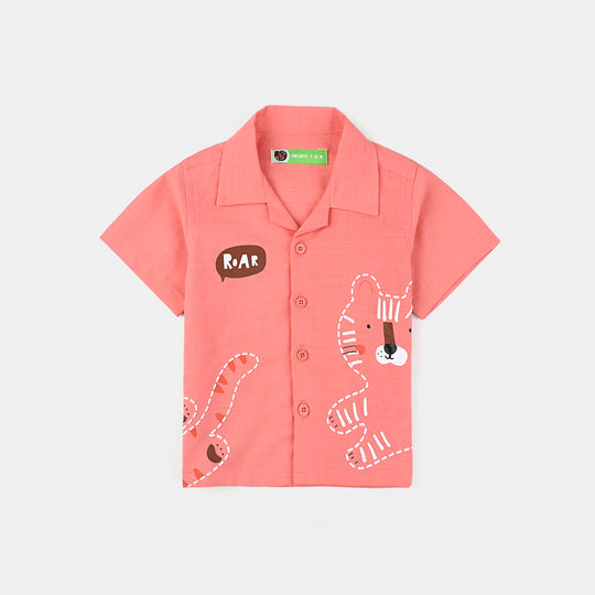 Infant Boys Cotton Slub Basic Casual Shirt (Roar)-Peach