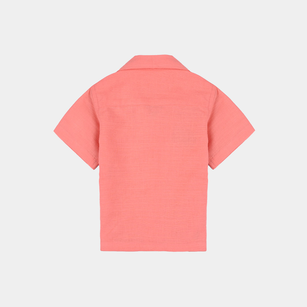 Infant Boys Cotton Slub Basic Casual Shirt (Roar)-Peach