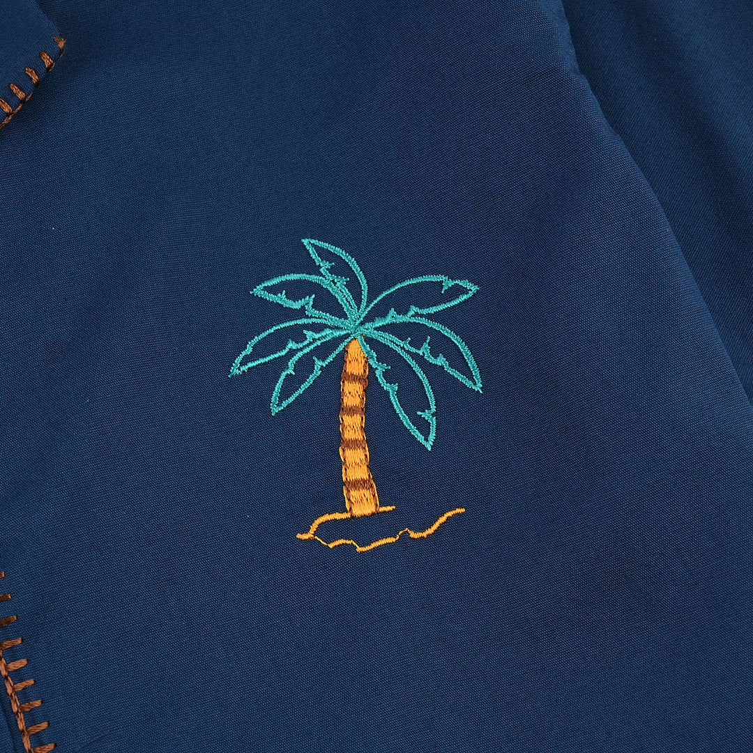 Boys Cotton Poplin Casual Shirt H/S (Summer and Palms)-NAVY