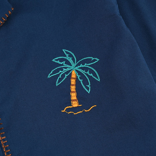 Boys Cotton Poplin Casual Shirt H/S (Summer and Palms)-NAVY