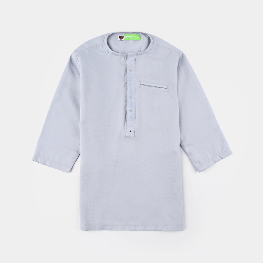 Infant Boys Poly Viscose Kurta Pajama Suit (Placket EMB)-B.White