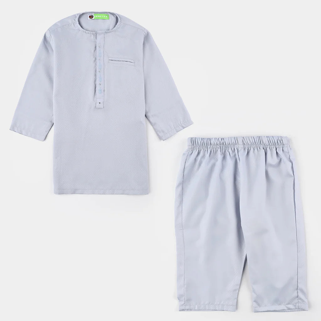 Infant Boys Poly Viscose Kurta Pajama Suit (Placket EMB)-B.White
