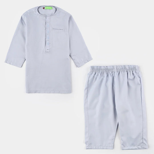 Infant Boys Poly Viscose Kurta Pajama Suit (Placket EMB)-B.White