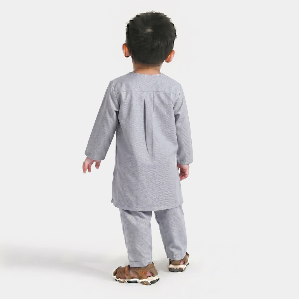 Infant Boys Poly Viscose Kurta Pajama Suit (Placket EMB)-B.White
