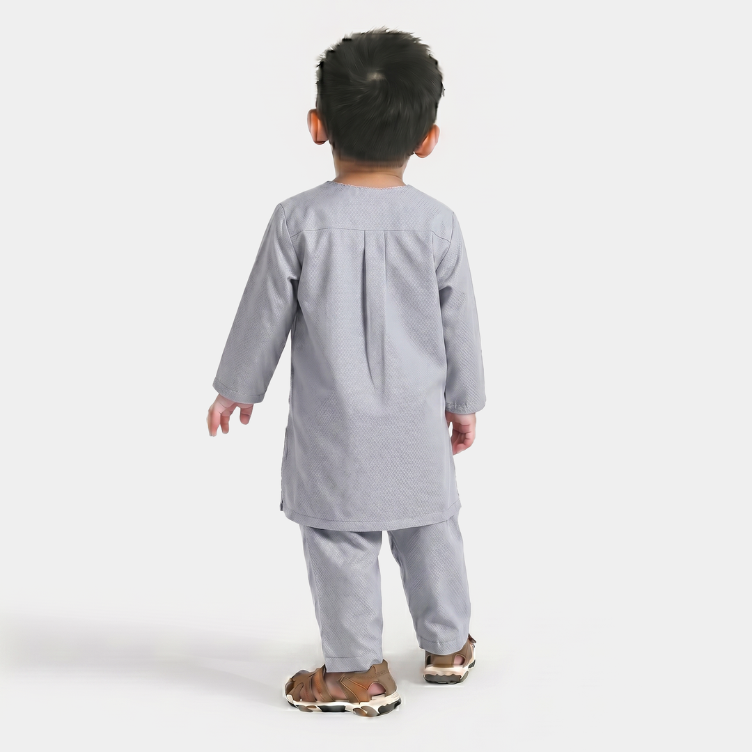 Infant Boys Poly Viscose Kurta Pajama Suit (Placket EMB)-B.White
