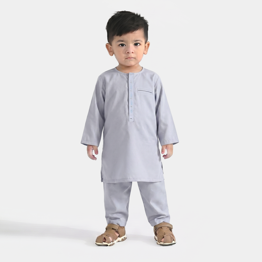 Infant Boys Poly Viscose Kurta Pajama Suit (Placket EMB)-B.White
