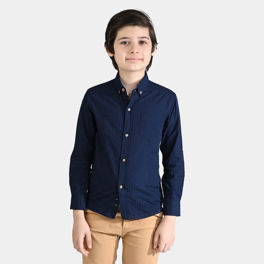 Boys Oxford Casual Shirt F/S-Navy Blue