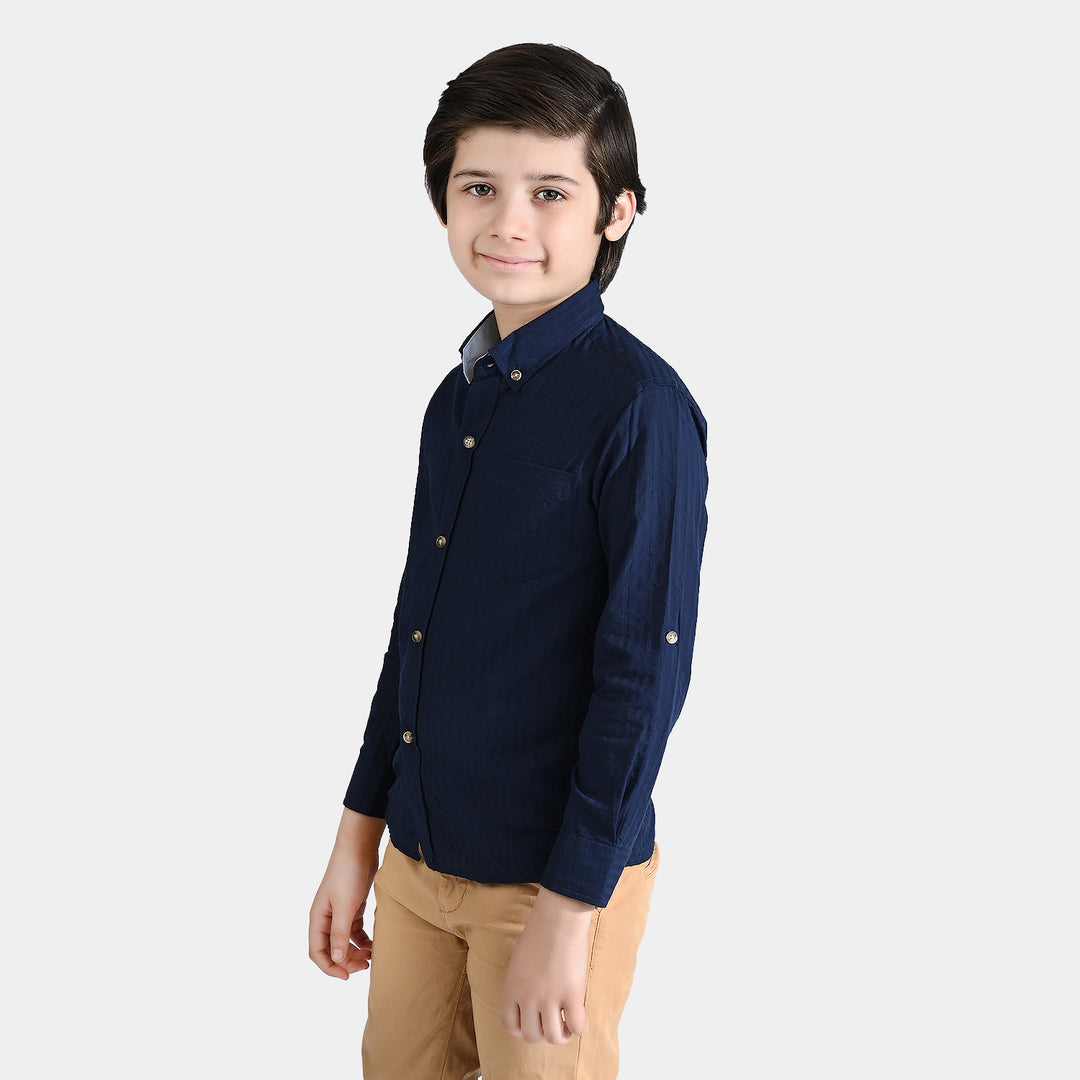 Boys Oxford Casual Shirt F/S-Navy Blue