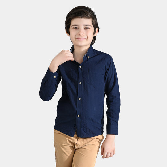 Boys Oxford Casual Shirt F/S-Navy Blue