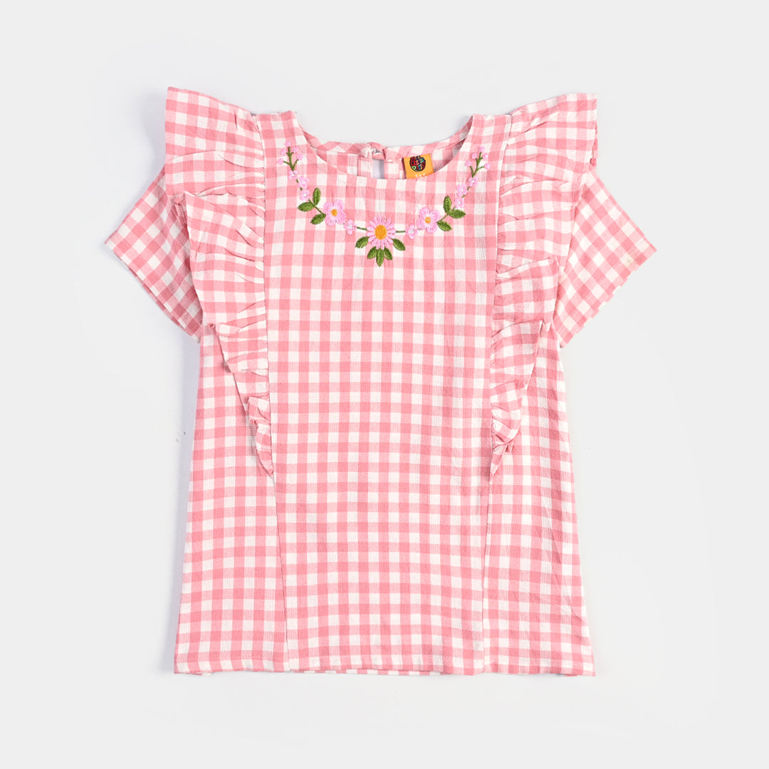 Infant Girls Cotton Emb Top Pink Check