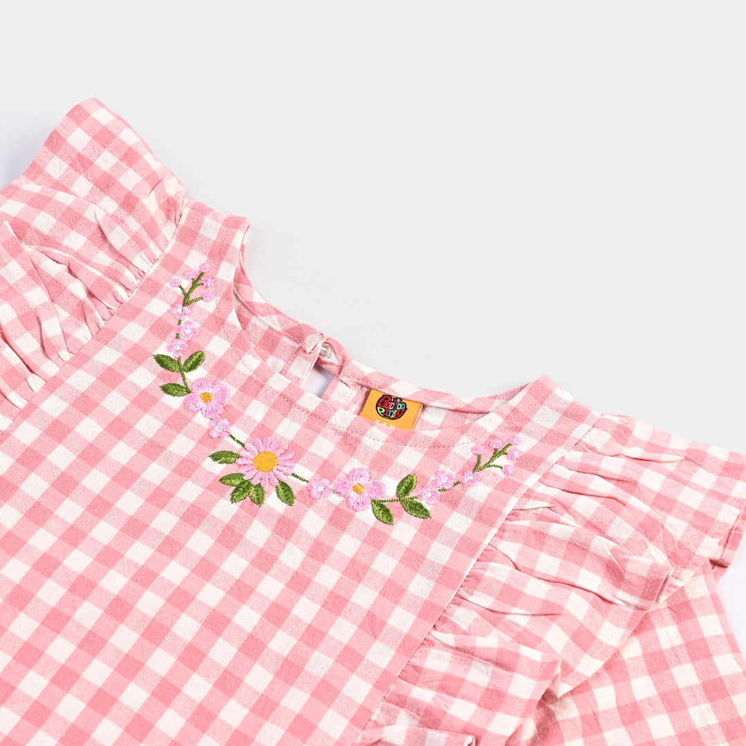 Infant Girls Cotton Emb Top Pink Check