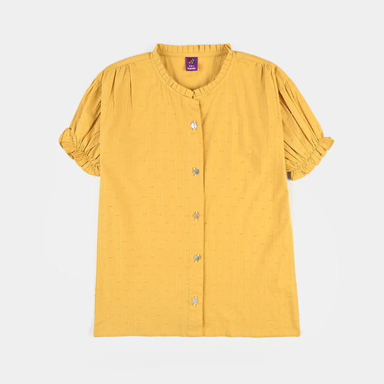 Girls Poly Cotton Casual Top Sea Shell-Mustard