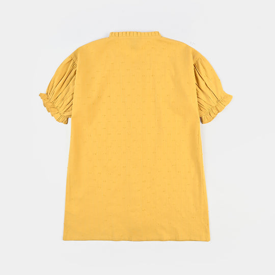 Girls Poly Cotton Casual Top Sea Shell-Mustard