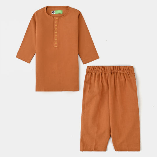 Infant Boys Cotton Shalwar Suit (Dashed EMB)-Mustard