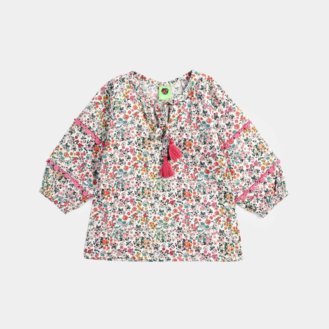 Infant Girls Cotton Poplin Casual Top Chin Print-Multi