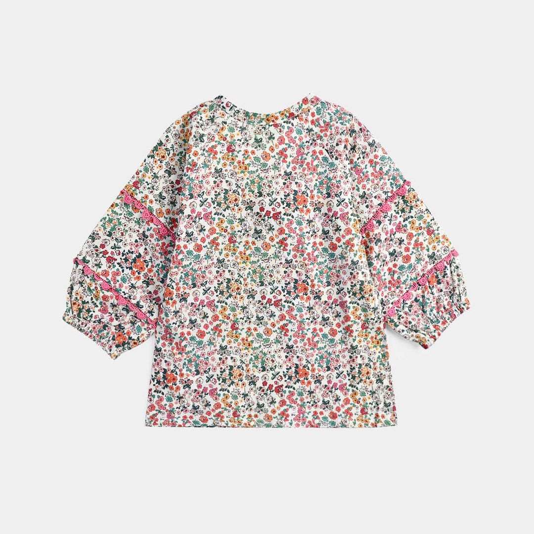 Girls Cotton Poplin Casual Top Chin Print-Multi