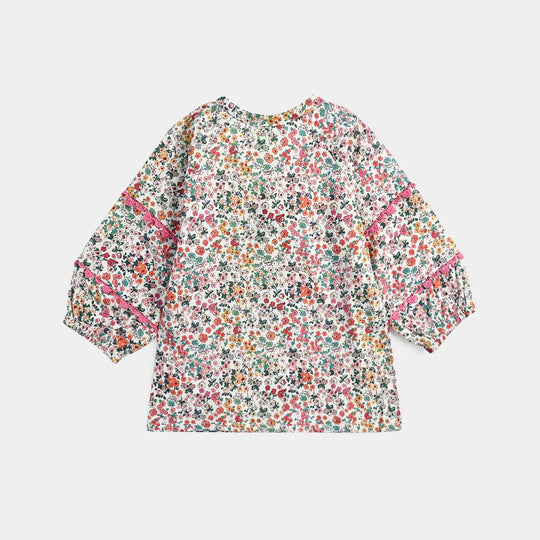 Girls Cotton Poplin Casual Top Chin Print-Multi